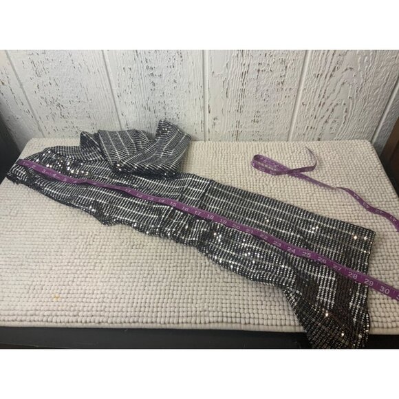 Black & Silver Sequin Long Sleeve Deep V-Neck Romper Womens med - Picture 8 of 10